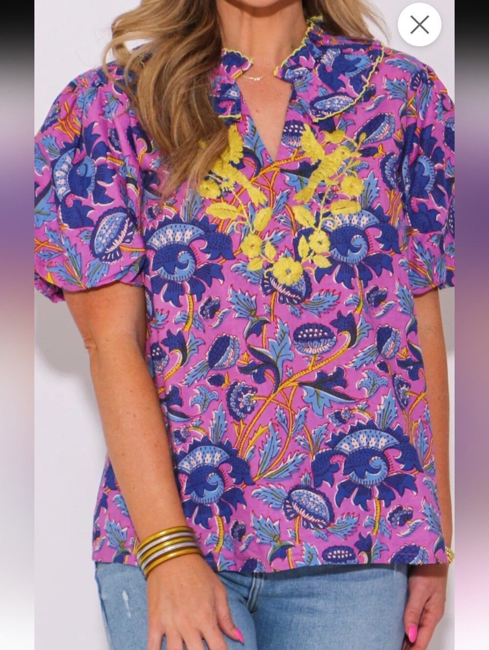 Sister Mary Irma Floral Print Ruffle-Collar Blouse in Violet NWT